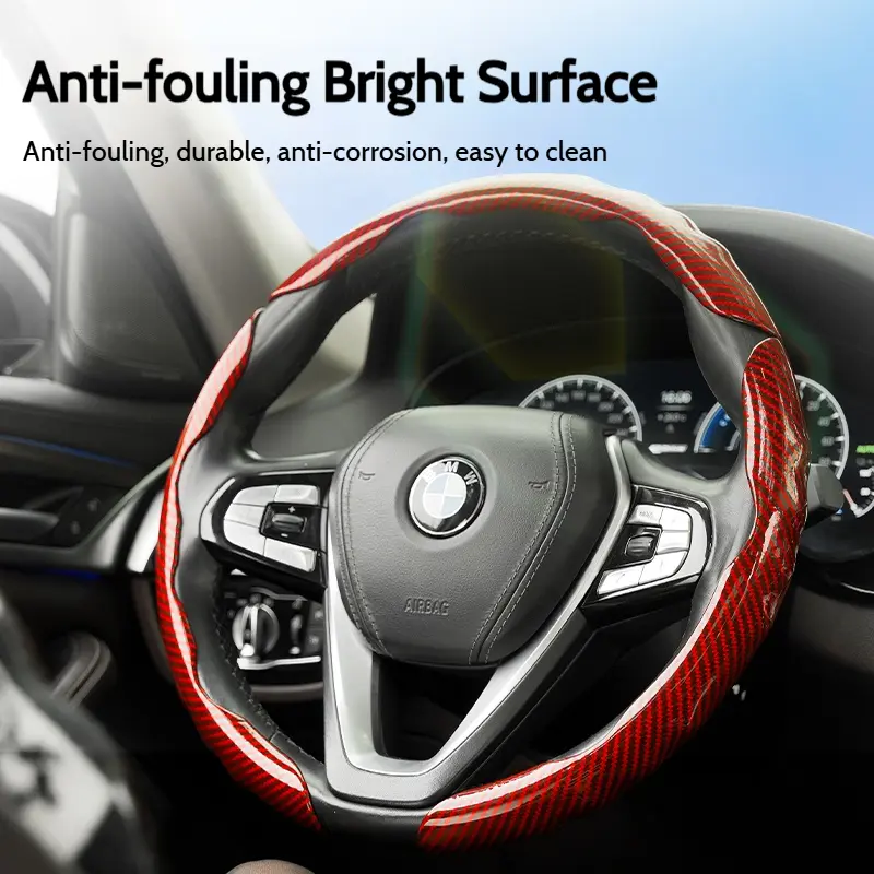 SUPEREVER 3 Pack Anti-Skid Segmented Carbon Fiber Car Steering Wheel Cover Protector Universal for Most Car Wheel Anti-fouling Bright Surface Durable Anti-corrosion Easy to Clean