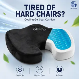GEECO Cooling Gel Memory Foam Seat Cushion for Office Chair & Car Seat, Ergonomic U-Shaped Coccyx Pillow, Cooling Pressure Relief Chair Pad for Long Sitting