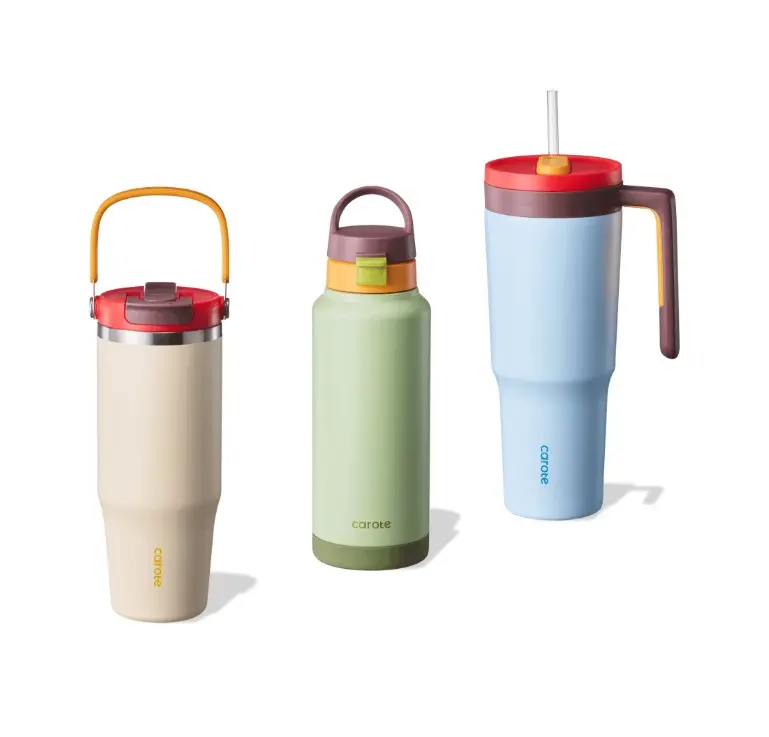 Carote 3pcs Insulated Stainless Steel Water Bottle Set, 40oz & 32oz Travel Bottles, Leak-Proof, Tumbler Style