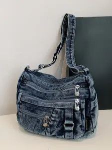 Simple and practical, niche and high-end single shoulder bag, retro and fashionable casual versatile large capacity crossbody bag, Casual Handbag Satchel, multi zipper pocket compartment design, adjustable shoulder strap, lightweight and easy to carry