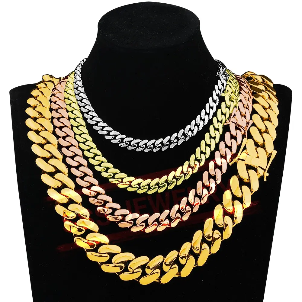 Stainless Steel 8-22MM Miami Cuban Link Monaco Chain Necklace for Men Women 18K Gold/14K Gold/Rose Gold Plated Four Colors Daily Wear Gift