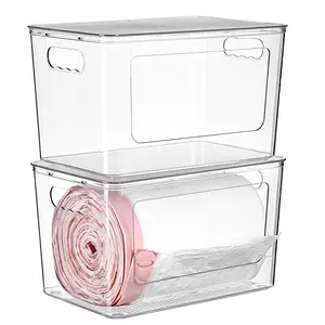 【New Arrival】Vtopmart 2 Pack Trash Bag Holder, Stackable Garbage Bag Dispenser for 13/30/33 Gallon Bags, Clear Organizer Bins for Under Kitchen Sink, Laundry Room Organization and Storage
