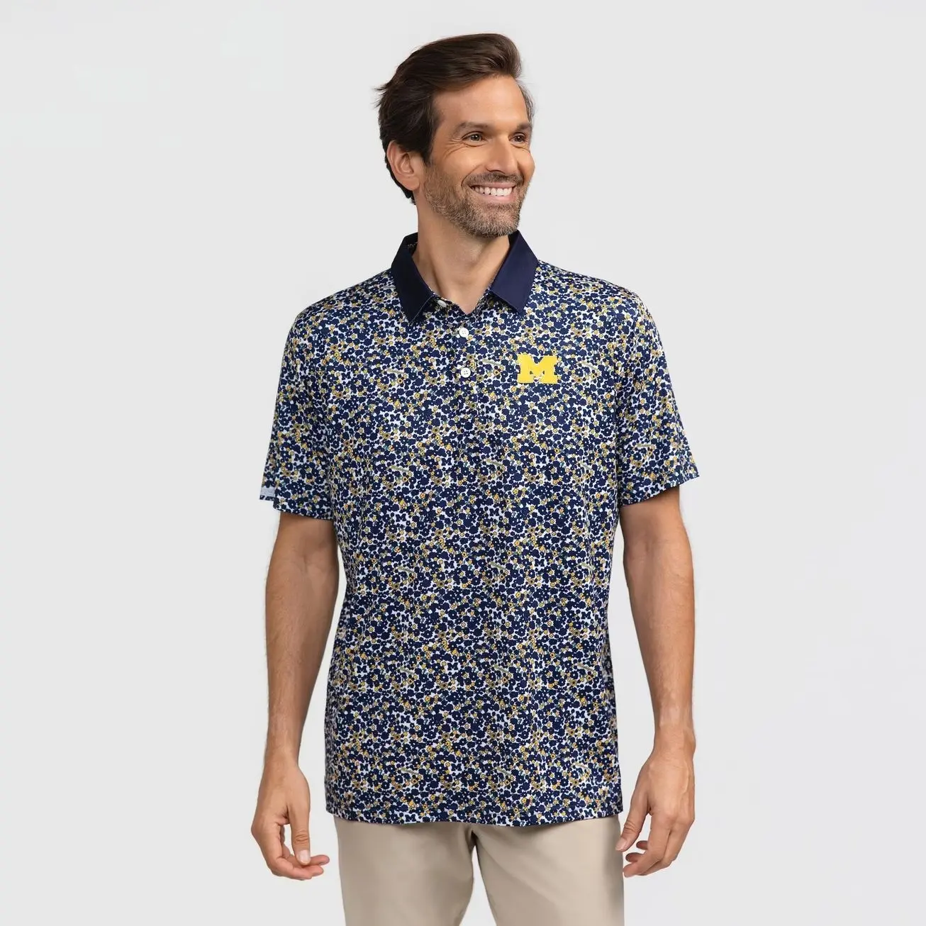 Michigan State Wolverines Short Sleeve Tee, Casual Collared Shirt Boatyard Button-Up Shirt Toile Teddy Polo - Navy