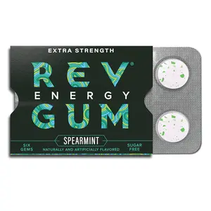 Gum Caffeine Energy Gum| Extra Strength 100mg Caffeine per Gem| Spearmint Sugar Free Caffeine Gum Low Calorie Chews to Help You Stay Alert, Awake and Focused Mint Chewing Gum 12 Packs