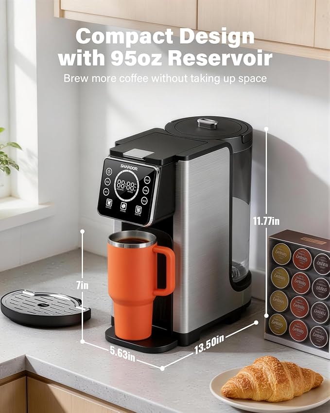 Programmable 5 Cup Drip Coffee Maker, Single Serve Hot & Iced Coffee Machine for K Cup & Grounds, 95oz Removable Reservoir, 6–24oz Brew Size, Strong Brew, Stainless Steel Thermal Carafe, Black