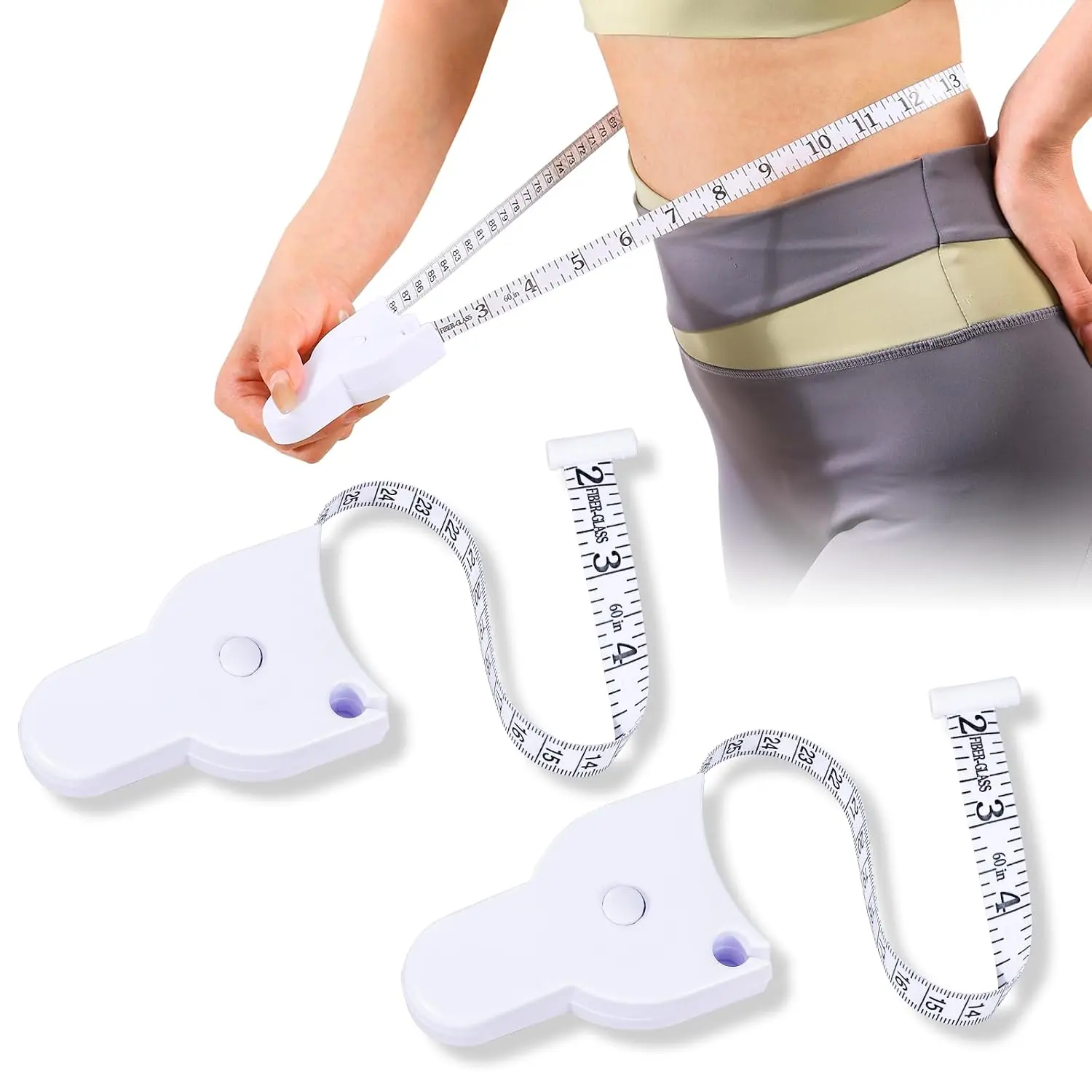Body Measuring Tape, 2 Pack Retractable Body Tape Measure | Automatic Measuring Tape for Body Measurements with Locking Mechanism and Push Button for Fitness & Tailoring - White