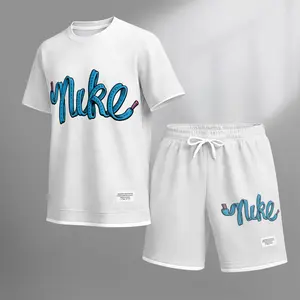 This Men's Classic Logo Drawstring Shorts Set Is Ideal For Spring And Summer. This Casual Summer Set Includes A Short-Sleeved Shirt And Shorts, Suitable For Both Everyday Wear And Workouts.