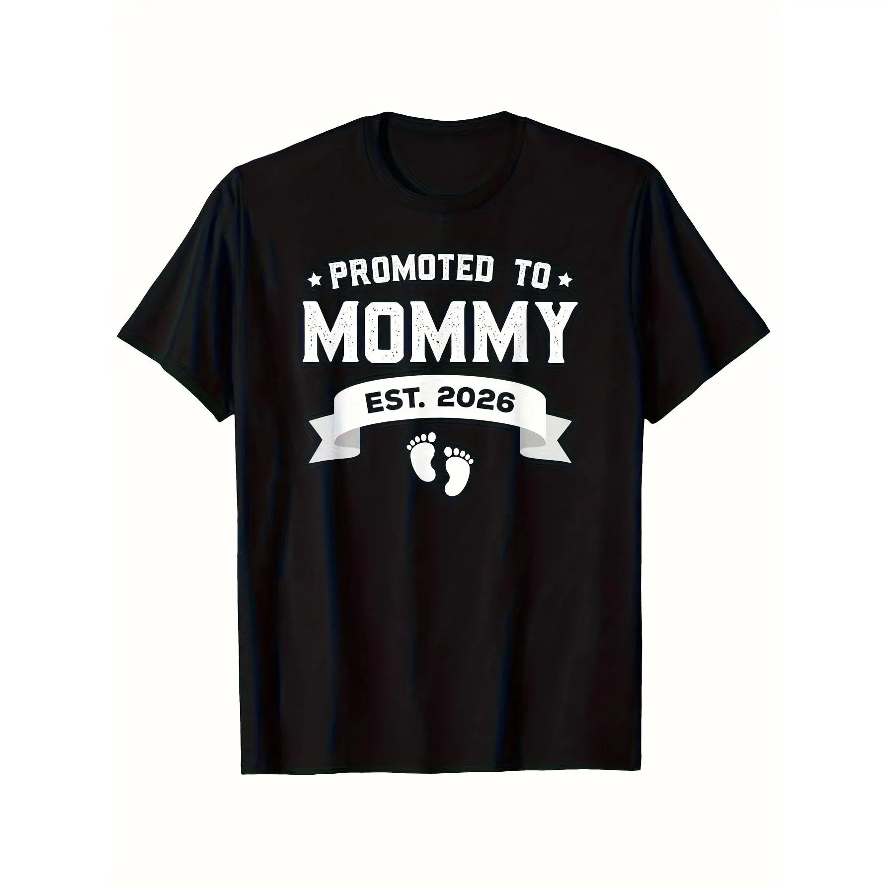 Promoted to Mom 2026 New Mom Gift T-Shirt - First Mom Keepsake with EST.2026 - Soft Breathable Cotton Pregnancy Announcement Shirt - Lightweight Crew Neck Tee for Moms, Dads, New Parents - Sizes S-XXXL - Machine Washable New  Streetwear Graphic Casual Com