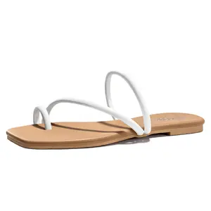 FITORY Women's Cross Strap Flat Sandals, Toe Ring Thong Open Toe Slides for Summer