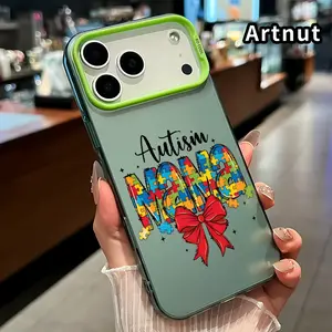 Autism Mama Bow Pattern Phone Case for iPhone 17 Pro Max 16 Plus 15 14 13 12 11 Air E  IMD Hybrid Plate Hologram Shockproof Durable Hard Cover for boy girl