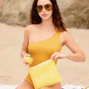 XOXO Lulu Pouch - Coated Poly/Linen Canvas Clutch/Wristlet for Women, Waterproof Lining, 7x11 inches