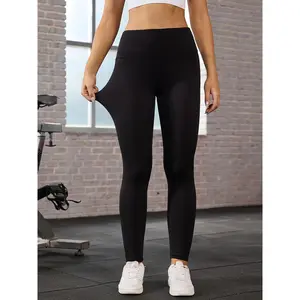 Women's Lady Minimalist High-Waisted Tummy Control Basic Leggings - Super Soft 190g/m² Polyester-Spandex Blend Solid Color Knit Fabric, Stretch All-Seasons Sports Bottoms for Yoga, Running