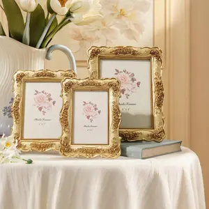Vintage Rose Relief Picture Frame, 3D Handcrafted Floral Pattern, 3 Sizes Tabletop & Wall Mount Photo Display, Antique Baroque Style Home Decor, Wedding Anniversary Gift for Her, Spring 2026 Vanity Dresser Accent, Sturdy Elegant Design