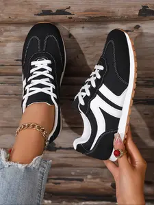 Women's Fashion Sneakers, Lace-Up Low-Top Round Toe, Lightweight Microfiber Fabric, Hand Washable, Comfortable All-Season Shoes