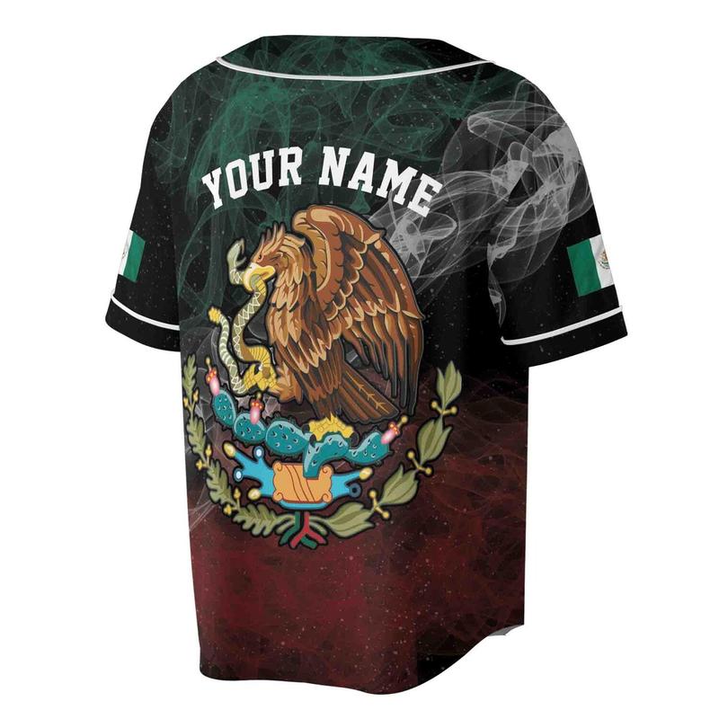 Custom Name Coat Of Arms Mexican Eagle Mexico Pride Smoke Baseball Jersey S-5XL