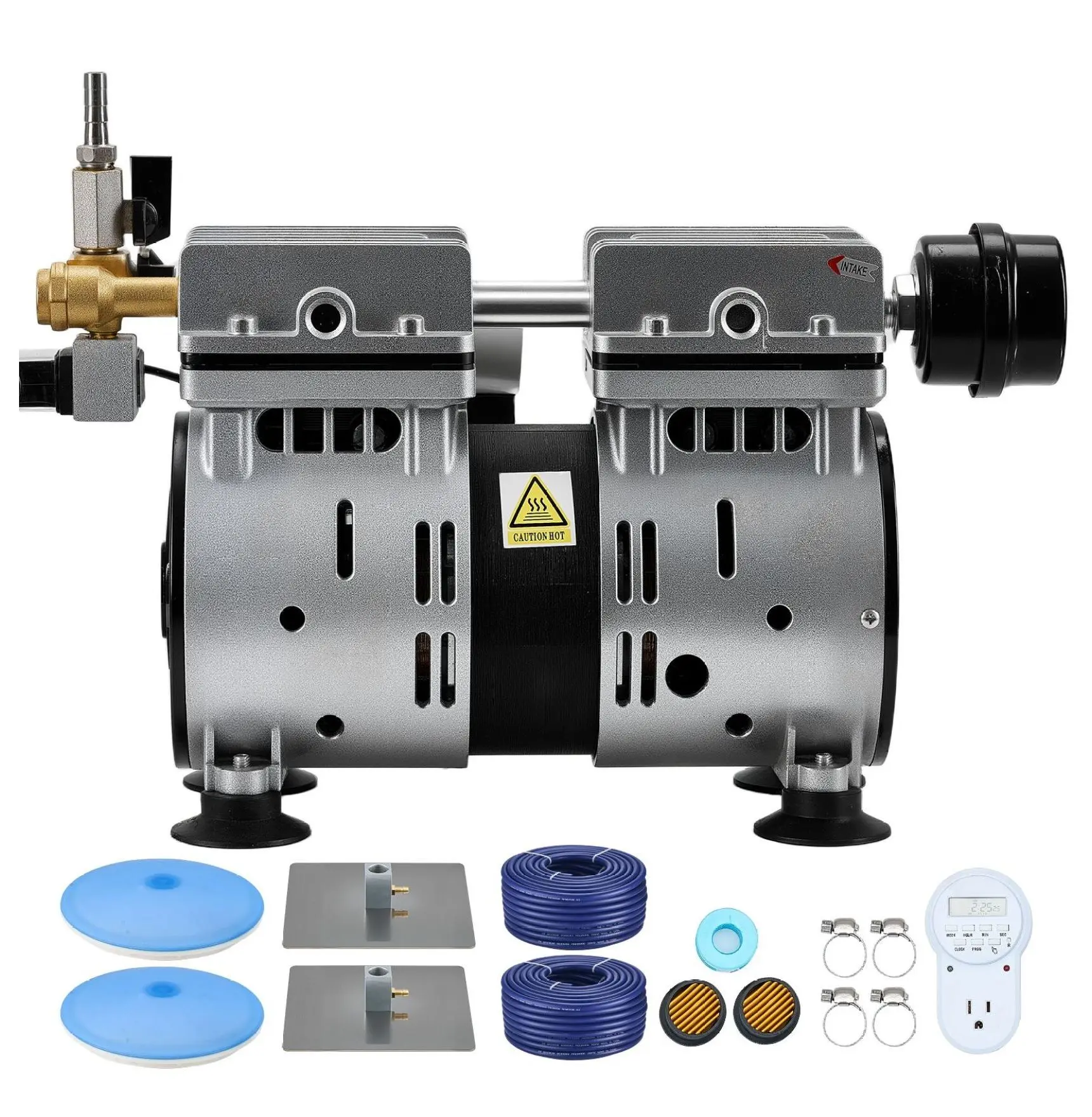 Pond Aerator 5.2CFM for Lakes, 3/4 HP Compressor, 2 Diffusers, 200ft Tubing - VEVOR Outdoor Pond Aeration System for Deep Water Oxygenation Default