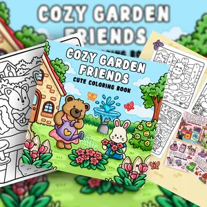 1PC Healing Style COZY GARDEN theme coloring book, warm-toned cute animal and gardening patterns, thick anti-bleed paper, stress-relief doodle and drawing book, perfect Valentine's Day gift, adult coloring book