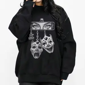 Smile and Eyez Girl Sad Chicano Clothing Mexican Clothes Lowrider Clothes Oversized Graphic Tee Medium Heavy Sweatshirt Hoodie for Men & Women Unisex Casual Fit - Fabric