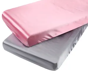 Satin Pack n Play Sheet Set 2 Pack Ultra Soft Silk Fitted Mini Crib Sheets Playard Sheet Protect for  Hair and Skin, Grey & Pink