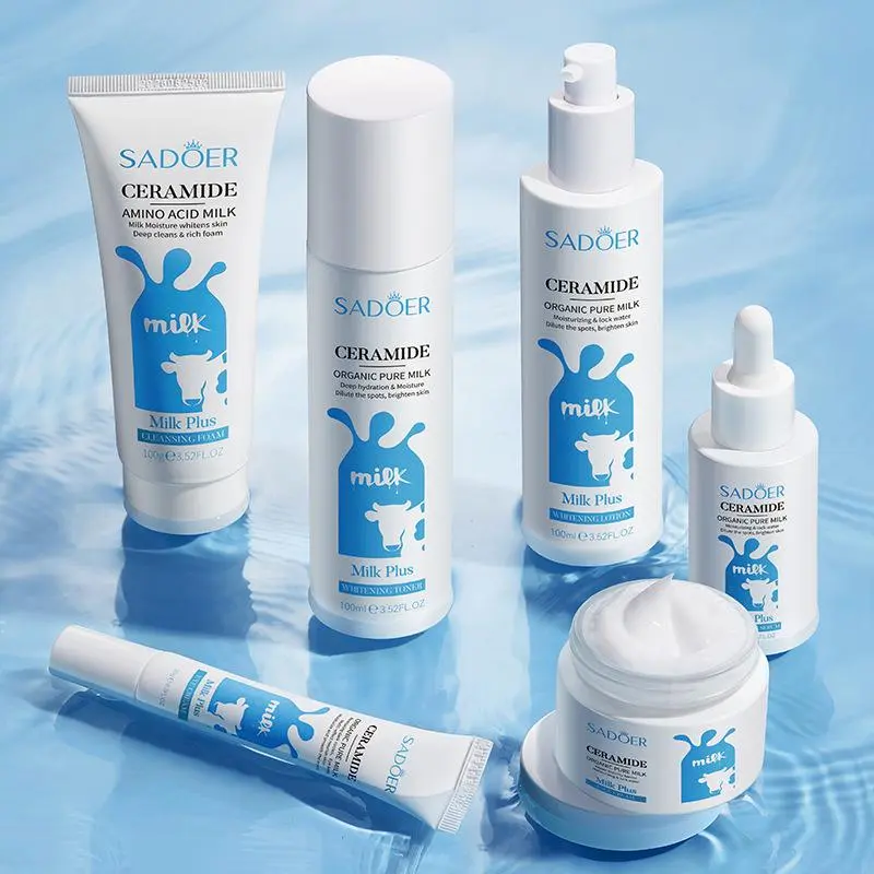 Milk Skincare Set, 1 Set Moisturizing Facial Skincare Kit, Including Facial Cleanser, Toner, Serum, Lotion, Face Cream, Eye Cream, Skin Care Kit for Women, Hydrating