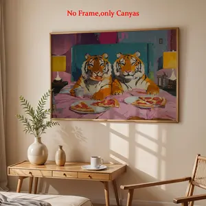 Wall arts Tiger Pizza Bed Posters Tiger Pizza Abstract Pattern Print Canvas Prints Bedroom Decor Living Room Decor Gift Unframed