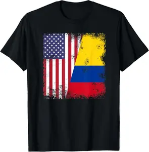Colombia 100% cotton half flag tshirt vintage colombia usa gift