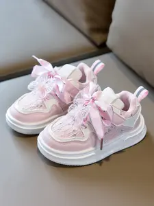 Girls' Casual Shoes Blue Lace Sequins Soft Sole Low-Top Sneakers, Cute and Eye-Catching Kids' Shoes for Weekend Outing