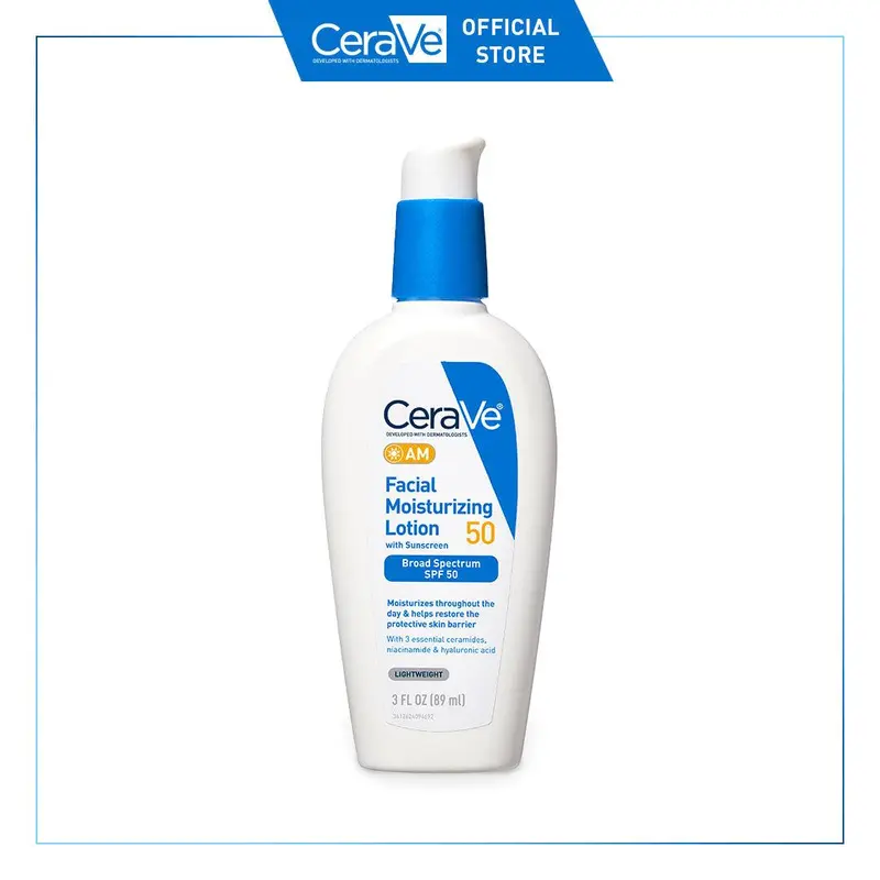 CeraVe AM Moisturizing Lotion SPF 50 - Daily Hydrating Skincare with Hyaluronic Acid for Skin Repair, Restore for Normal to Dry Skin