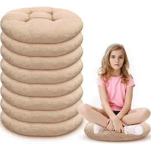 8 Pcs 16 Inch Round Floor Cushions for Kids and Toddlers, Flexible Seating Classroom Furniture Floor Pillow for Home, Daycare, Preschool, Yoga and Meditation (Flax)