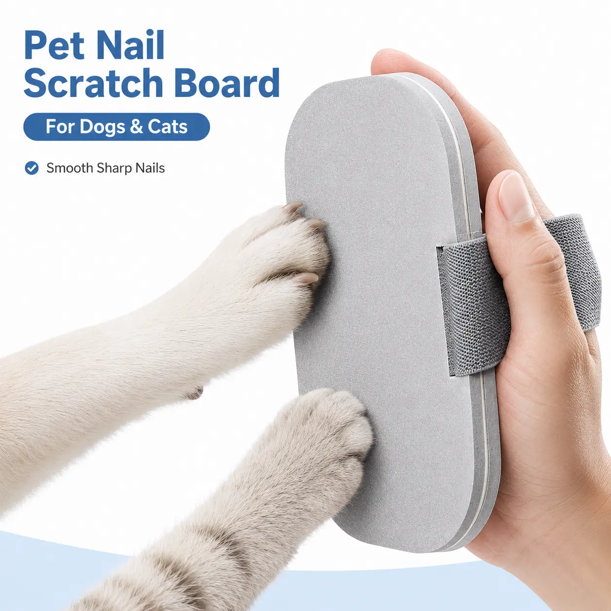 QUBIXPAW Pet Nail Scratch Board for Dogs & Cats, Handheld Paw Care File with Elastic Strap, Quiet Claw Care Tool for Home Grooming Training