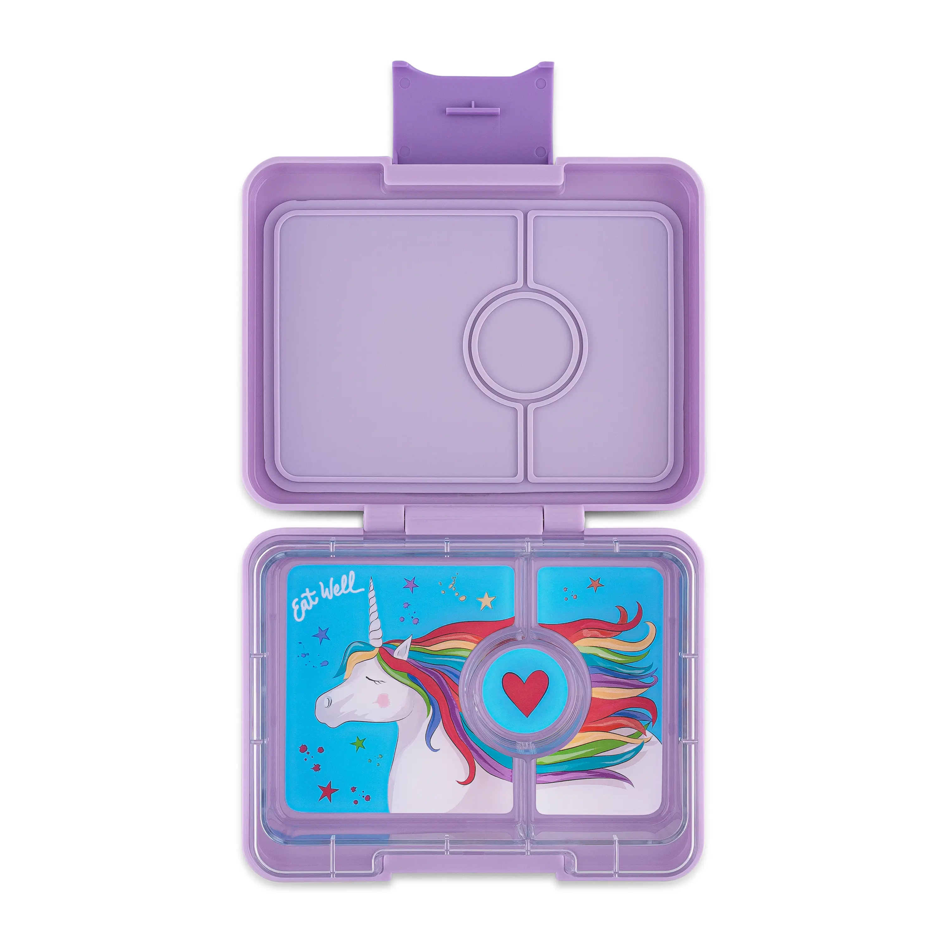 Yumbox Leakproof Bento Snack Box - 3-Compartment Food Tray for Fresh Snacks On-The-Go - Lavande Purple with Unicorn Tray Design