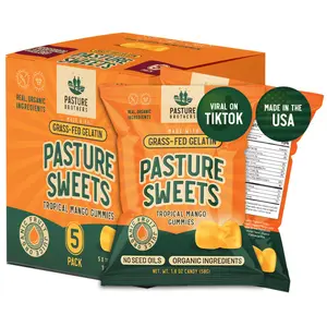 Pasture Sweets, Tropical Mango, Grass-Fed Gelatin Gummies | A Box Of 5 Bags | Grass-Fed Gelatin, Organic Fruit Juice, Organic Honey, No Seed Oils | 4 Grams Of Protein