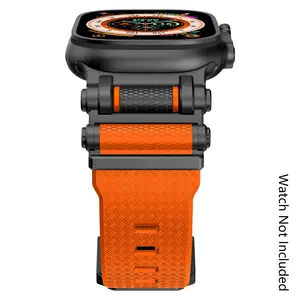 Sports Band for Apple watch Ultra 2/Ultra 49mm - Rugged Military-Grade Silicone with Stainless Steel Connector | Compatible with All Series 10-4 & SE | Waterproof Sport Strap (44-49mm) - Smart Watch Straps - Black Orange (Watch Not Included)