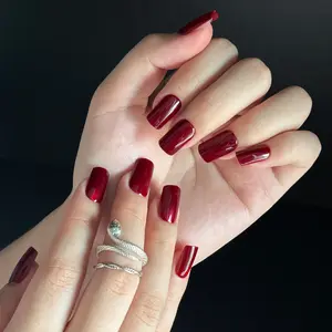 Cherry Red Press-On Nails - 24PCS Short Squoval Salon-Quality Fake Manicure Kit with Glue Tabs & Storage Box for Home Parties & Everyday Glam