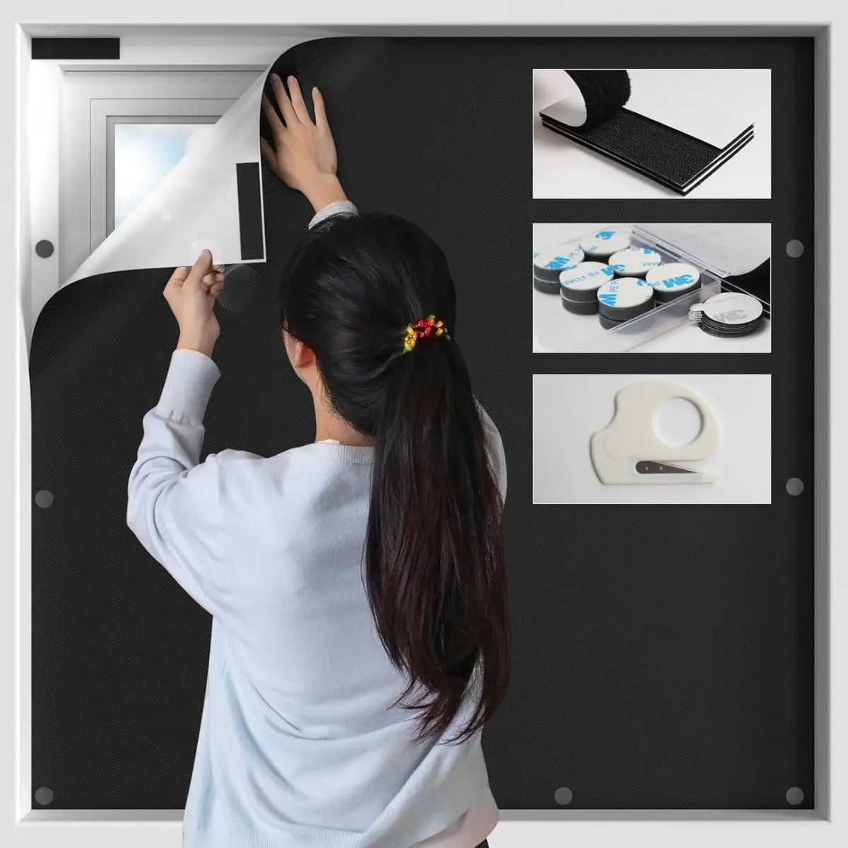 100% Blackout Window Cover, Portable Magnetic Blackout Shades for Window, Black Out Window Blinds No Drill Cuttable Blackout Curtains for Bedroom, RV, Nursery, Media Room, 39x57 inch
