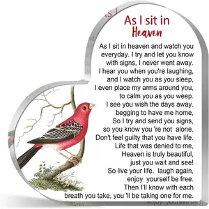 1 count Sympathy Gifts for Loss of Loved One,Heart Acrylic with Condolence Quote,Bereavement Gifts for Loss of Father,Memorial Gift for Loss of Mother,Cardinal Remembrance Gifts