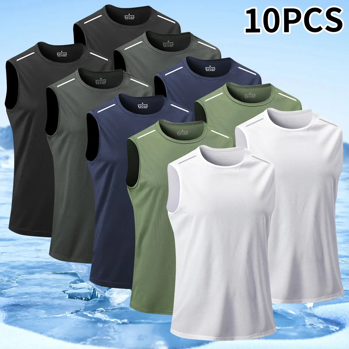 Men's Tank Top Set, 10-Piece Solid-Color Sleeveless Vests, Soft Breathable Dry-Fit Fabric for Athletic Gym Training, Athletic Fashion Activewear, Soft Breathable Vest, Sport Vest