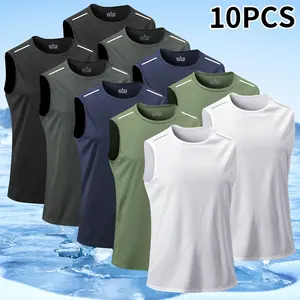 Men’s 10-piece summer outdoor casual tank top set, solid-color sleeveless men’s outdoor apparel suitable for hiking and leisure activities