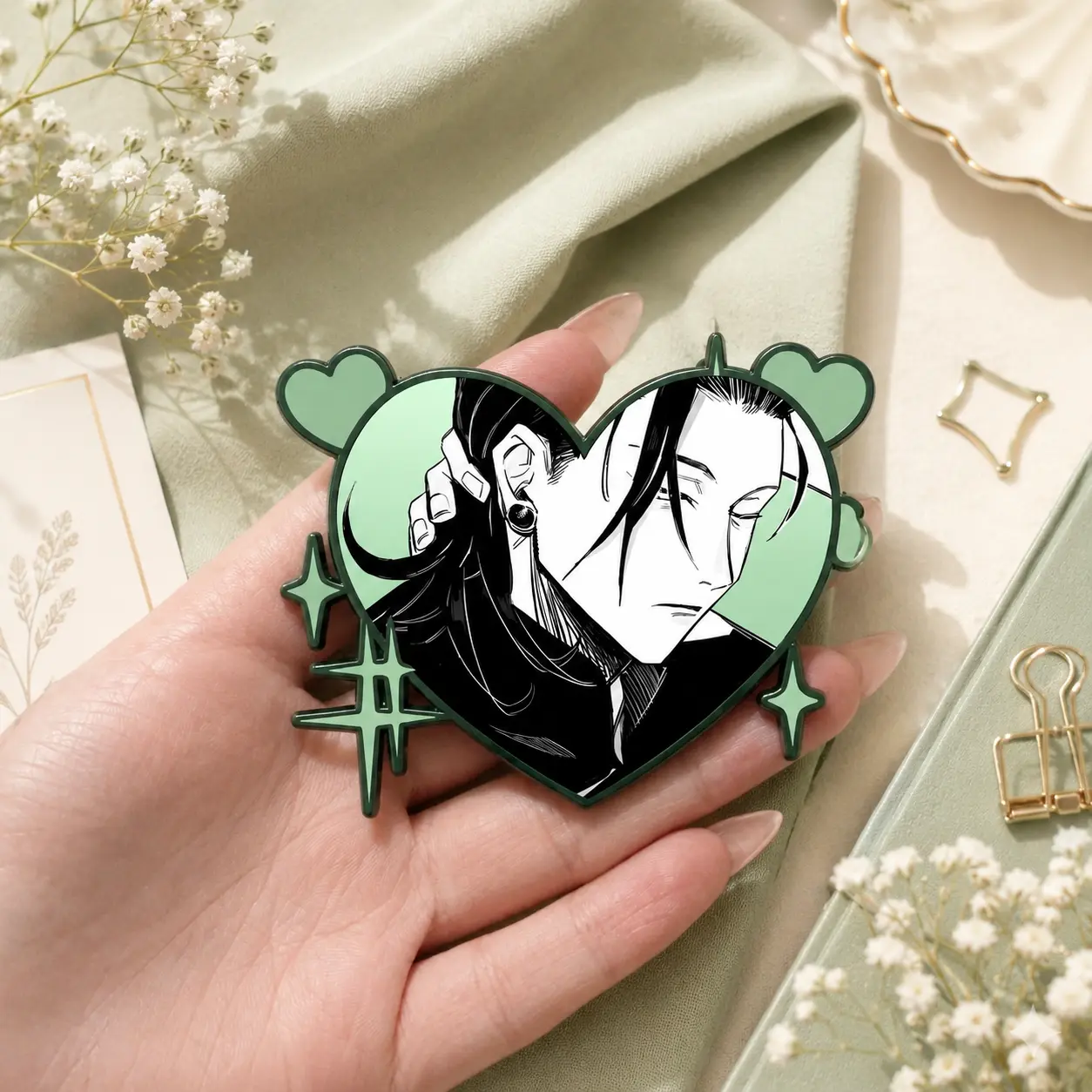 Anime Heart Character Phone Grip Stand Aesthetic Green Expanding Holder For Mobile Phones And E-Readers Trendy Gift For Manga Fans