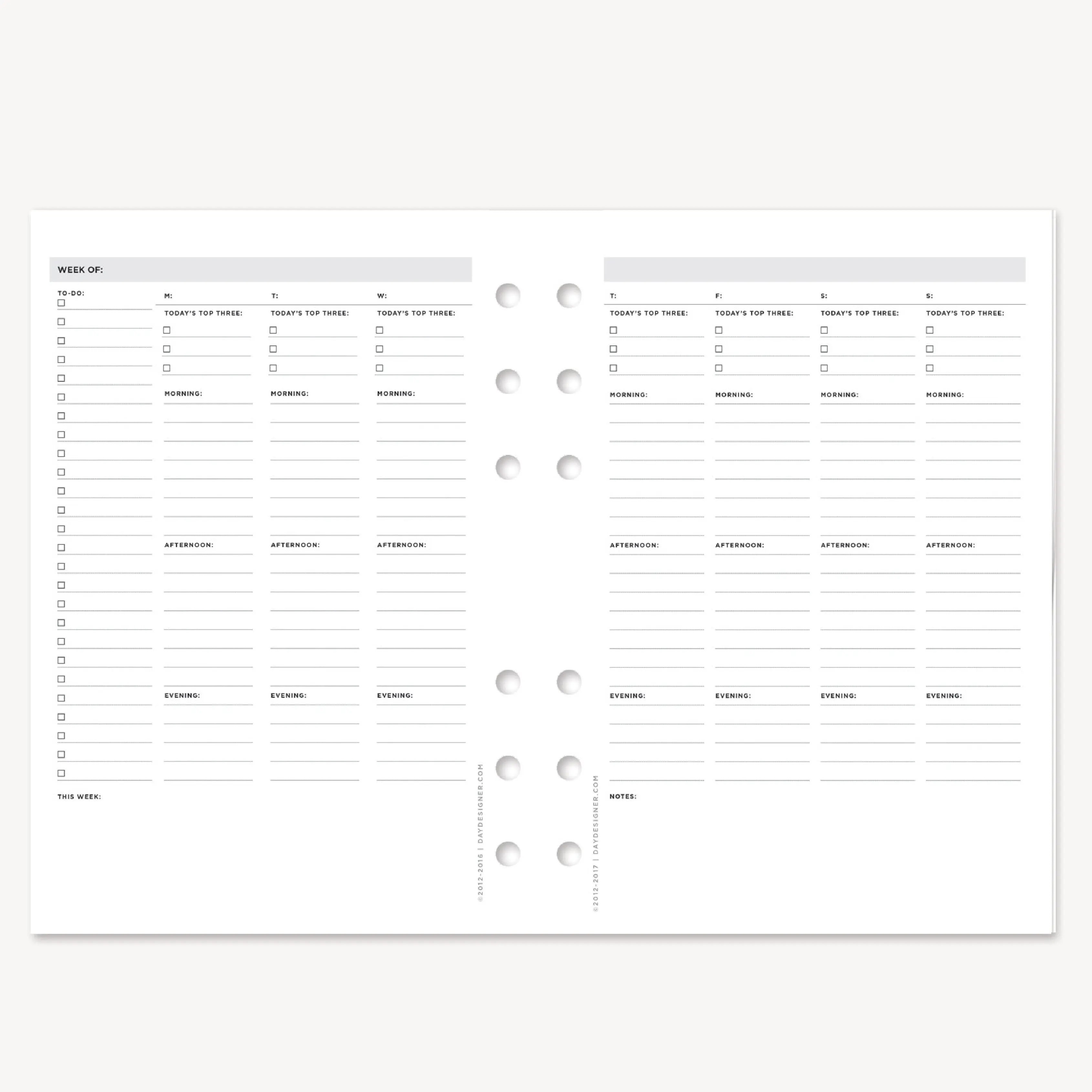 A5 Undated Planner Inserts: Week on Two Pages