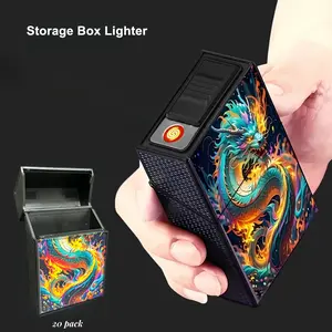(Fits 85mm King Size) Elegant Dragon-Patterned USB Rechargeable Lighter & Portable Storage Case — Durable ABS Resin & Zinc Alloy Construction, Moisture-Resistant — Men's Accessory — Valentine's Day / Father's Day Gift