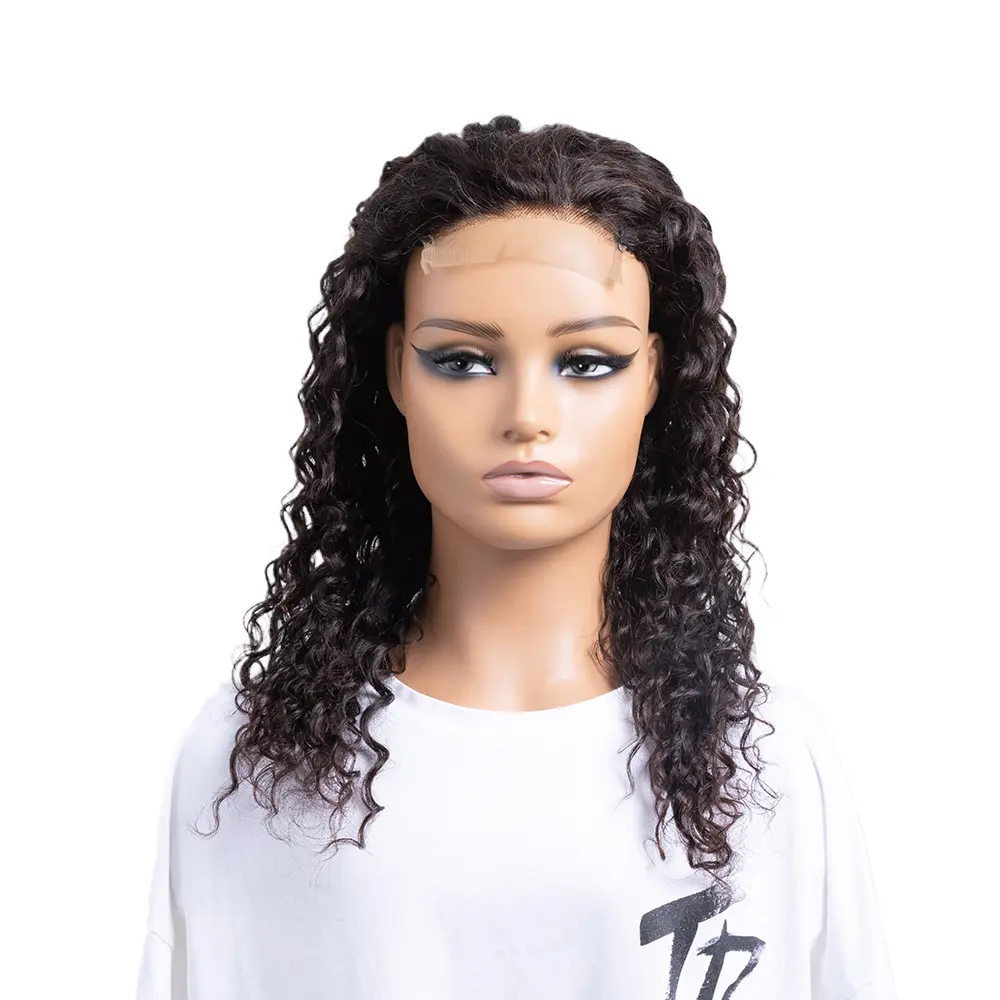 4*4 closure wig transparent lace deep wave wig natural black 100% human hair wigs
