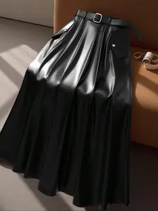 Elegant Chic Women's Casual Fitted Skirt with Faux Pockets and Waistband, Stylish Motorcycle Style, Young Ladies' Spring Skirt, Beautiful Half Skirt, Womenswear