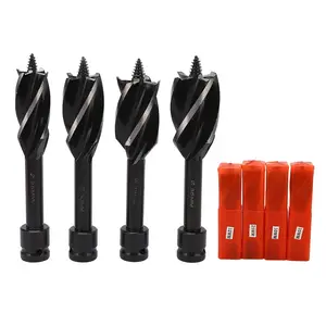 4 Pcs Wood Auger Bit Set 25mm 30mm 32mm 35mm, 4 Flute Spiral Drill Bits for Electric Wrench, High Efficiency Wood Boring Bits Kit for Softwood/Hardwood/Logs, Heavy Duty Drill Bit Set with Plastic Storage Case