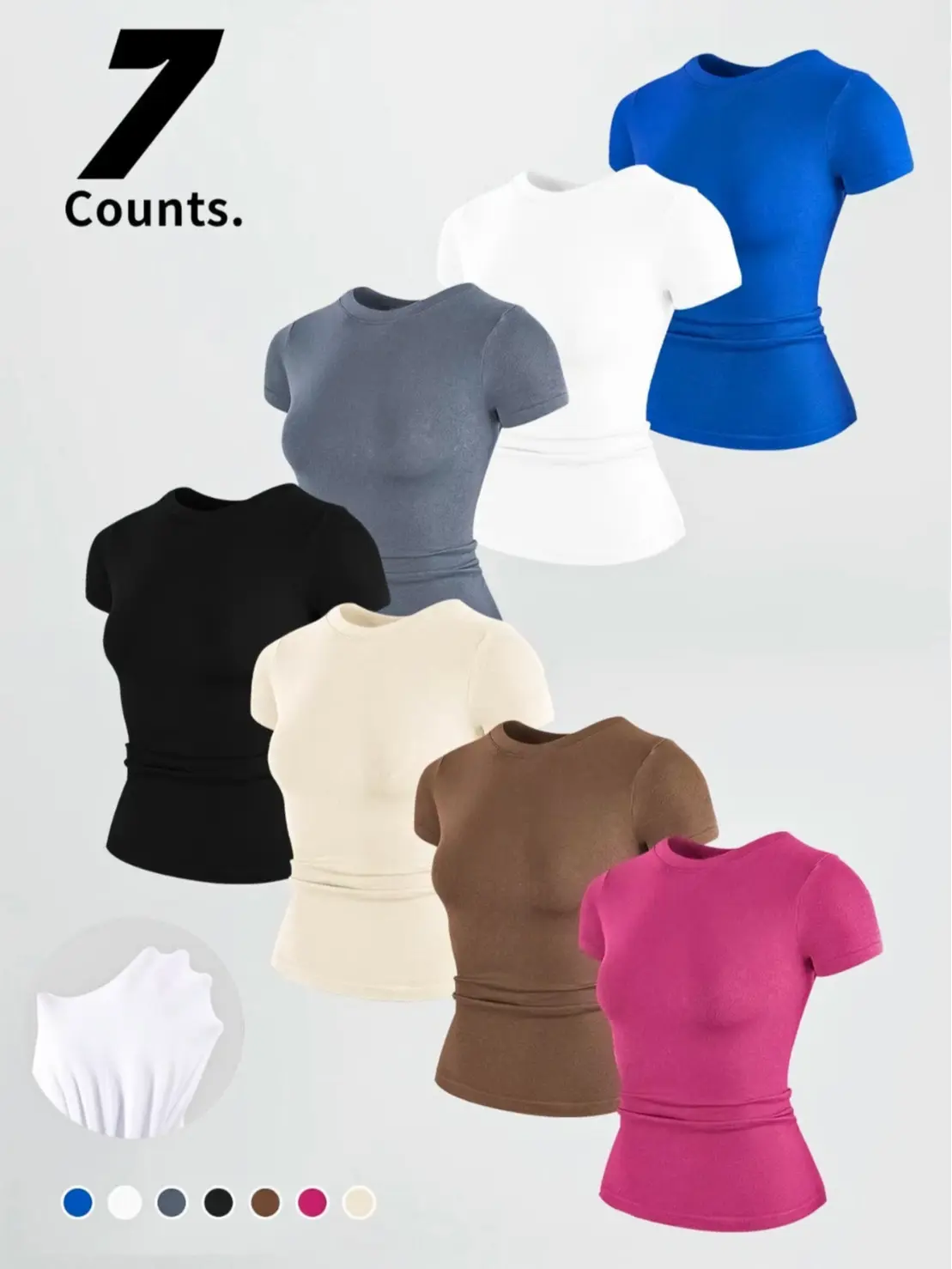 Women's solid color crew neck, fitness yoga sweatshirt, high elasticity, comfortable and breathable, short-sleeved T-shirt, top, suitable for gym exercise, summer women's sportswear