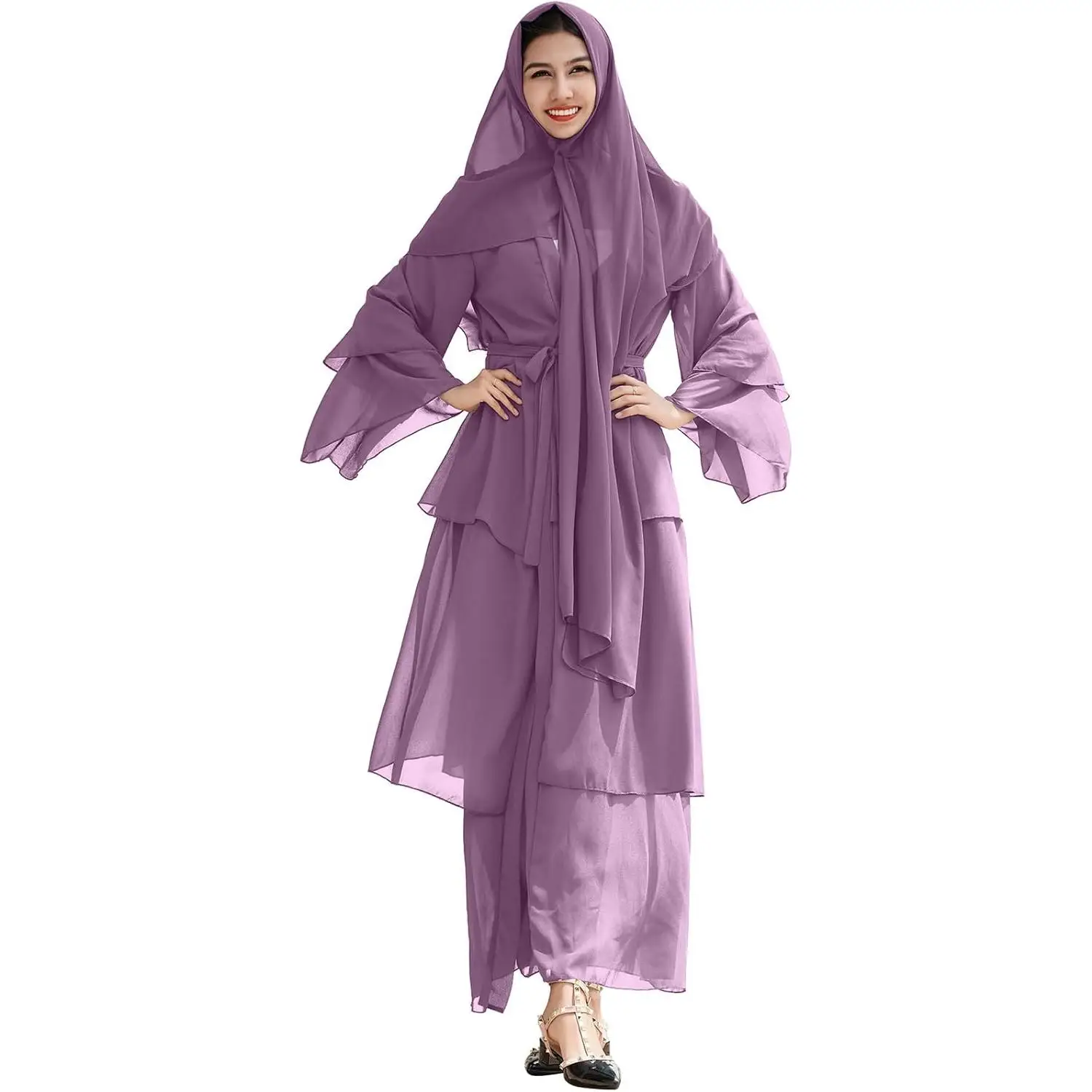 Abayas for Women – Muslim Abaya Long Sleeve Maxi Dress – Loose Full Cover Islamic Dubai Cardigan Clothes with Hijab – S-XXL