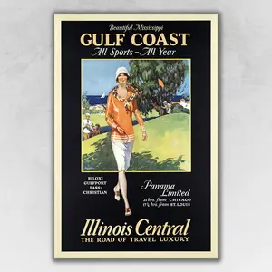 360 Stand 20x30 in. 1932 Gulf Coast Golf Vintage Travel Poster Photo Print, Heavyweight Matte Paper, Colorful Look Art, Home Decor Room Decoration Wall Art