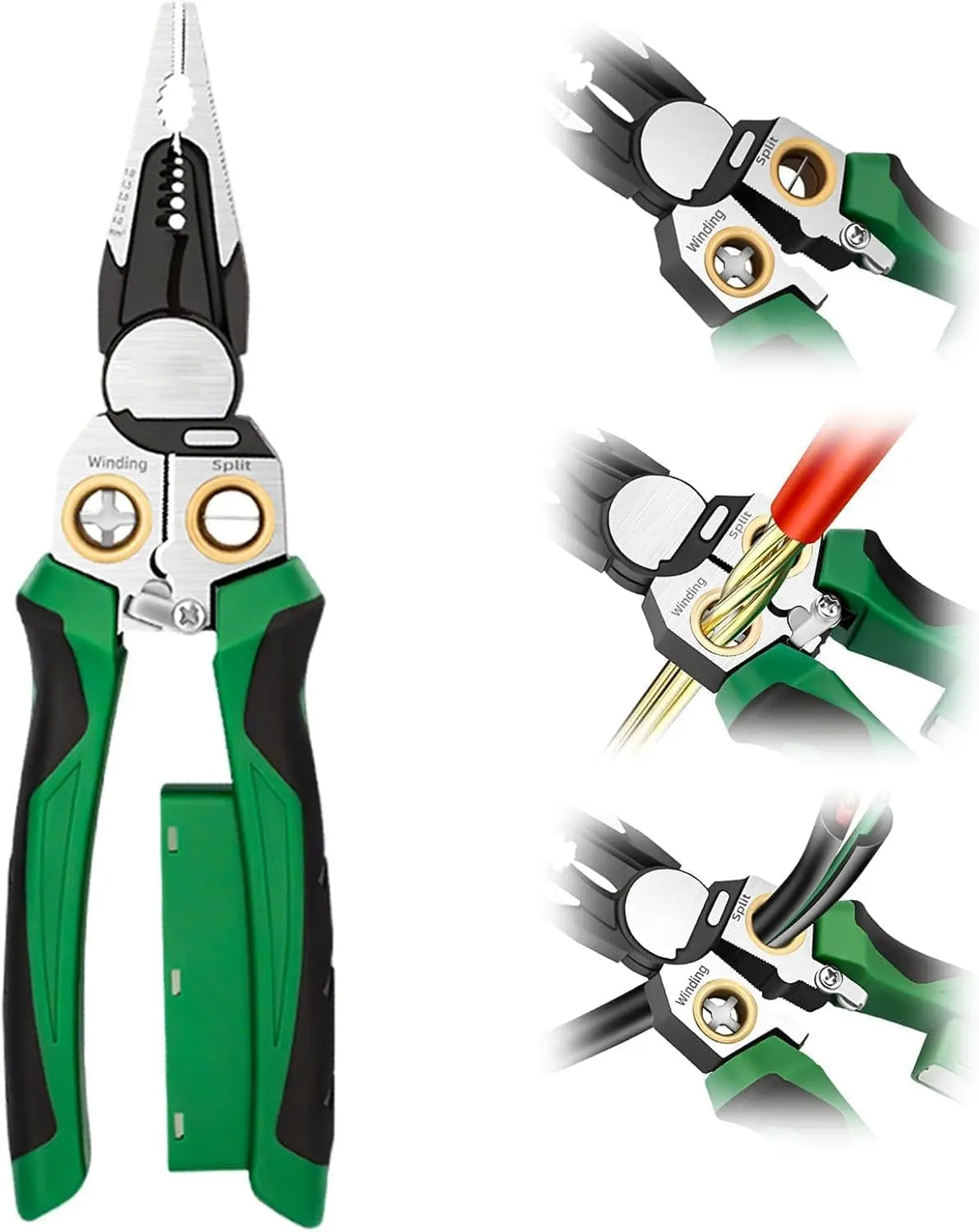 8-in-1 Multifunctional Wire Stripping Tool - Heavy-Duty Electrical Pliers, 12-250V AC/DC Voltage Tester, Hot/Neutral Detection, Professional Wire Cutter (Green)