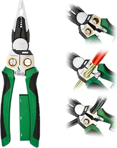 8-in-1 Multifunctional Wire Stripper – Heavy-Duty Electrical Pliers with AC/DC Voltage Tester (12-250V, Hot/Neutral) and Professional Wire Cutter – Green