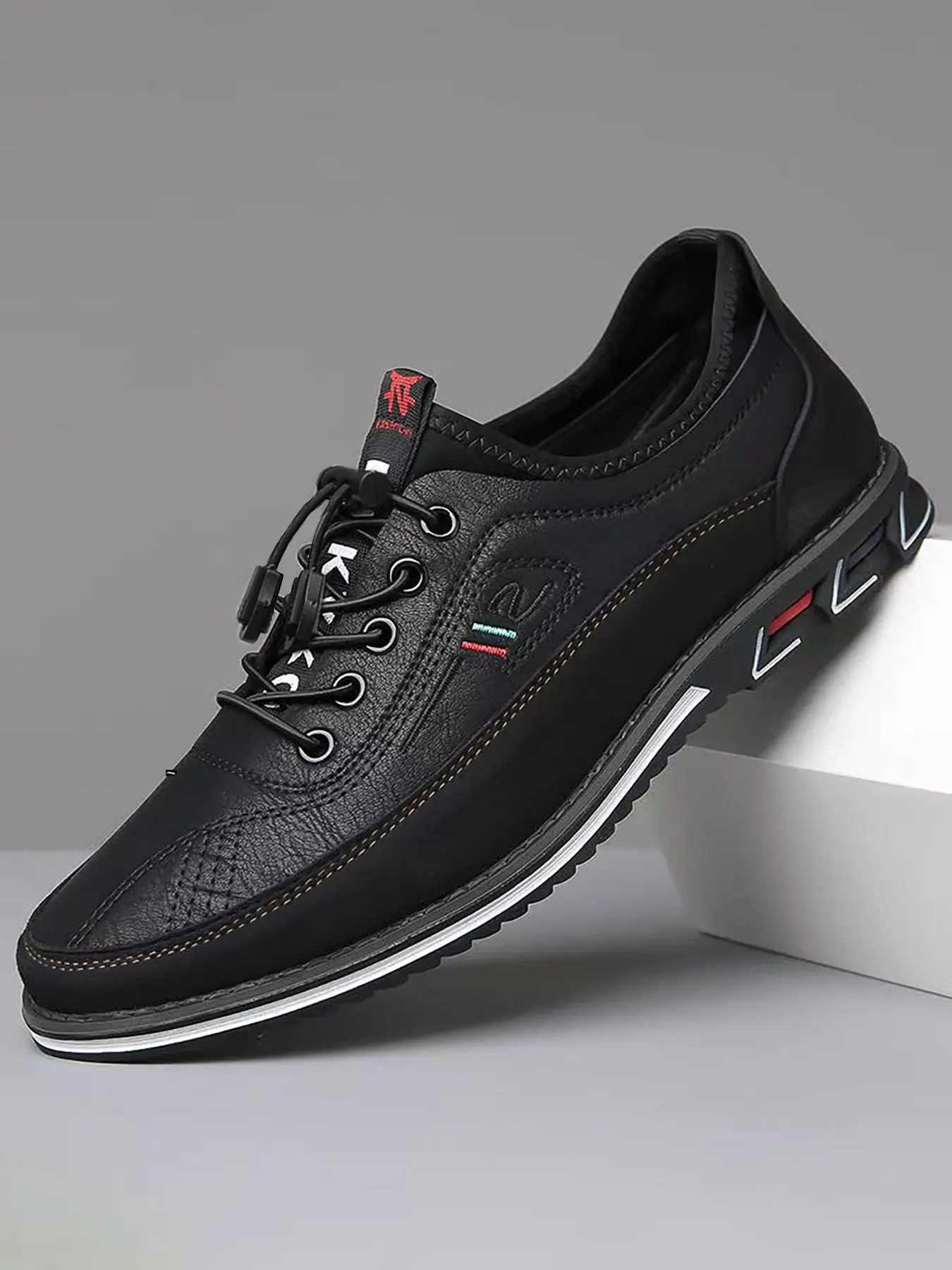 Men's Business Casual Shoes, PU Leather Upper & PVC Leather Sole, Plain Design, All-Season Comfortable Footwear for Men, Black, Classic Casual Shoes, Casual Sneakers